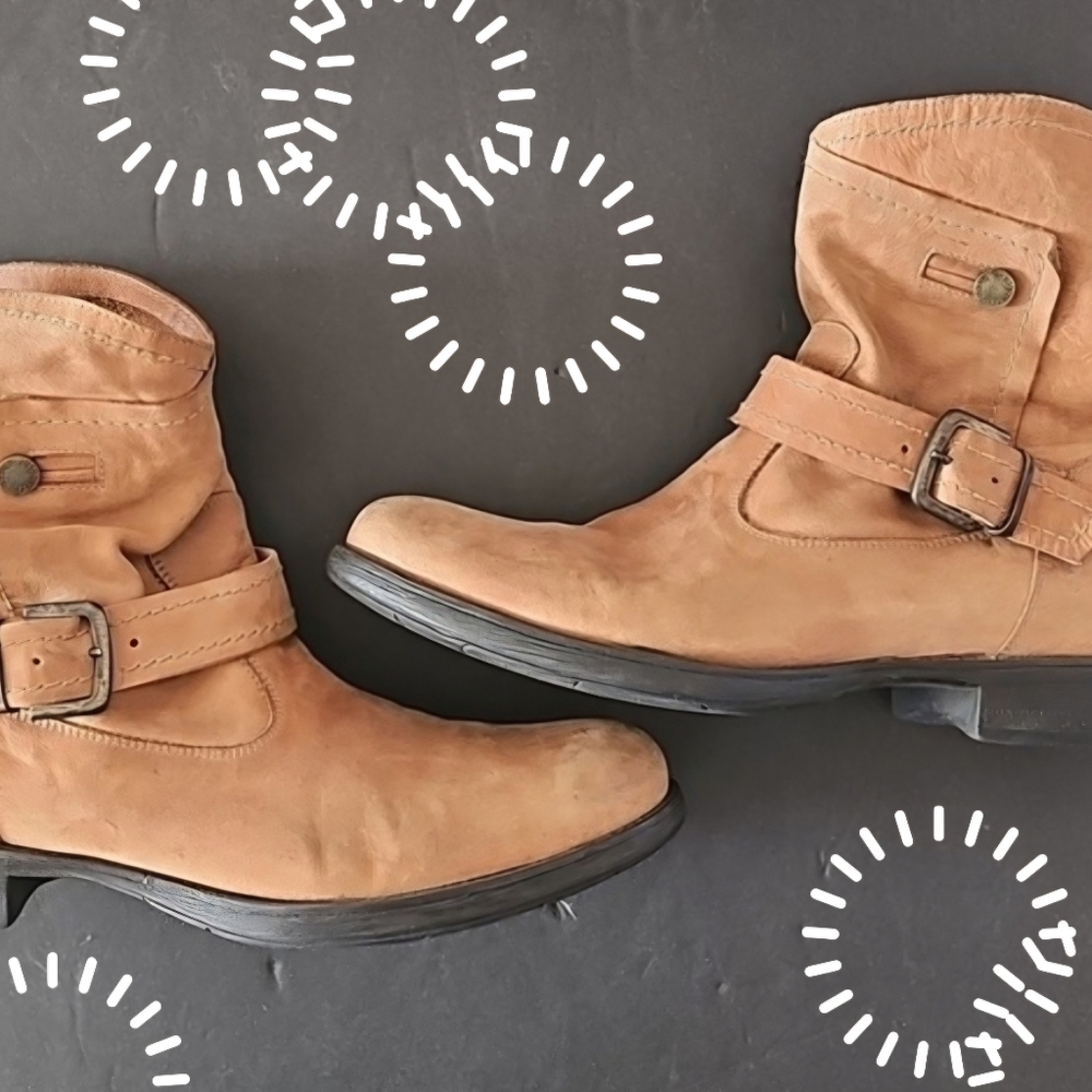 Nero Giardini Nubuck Leather Ankle Boots Whiskey Brown Moto Booties EU 40 US 9